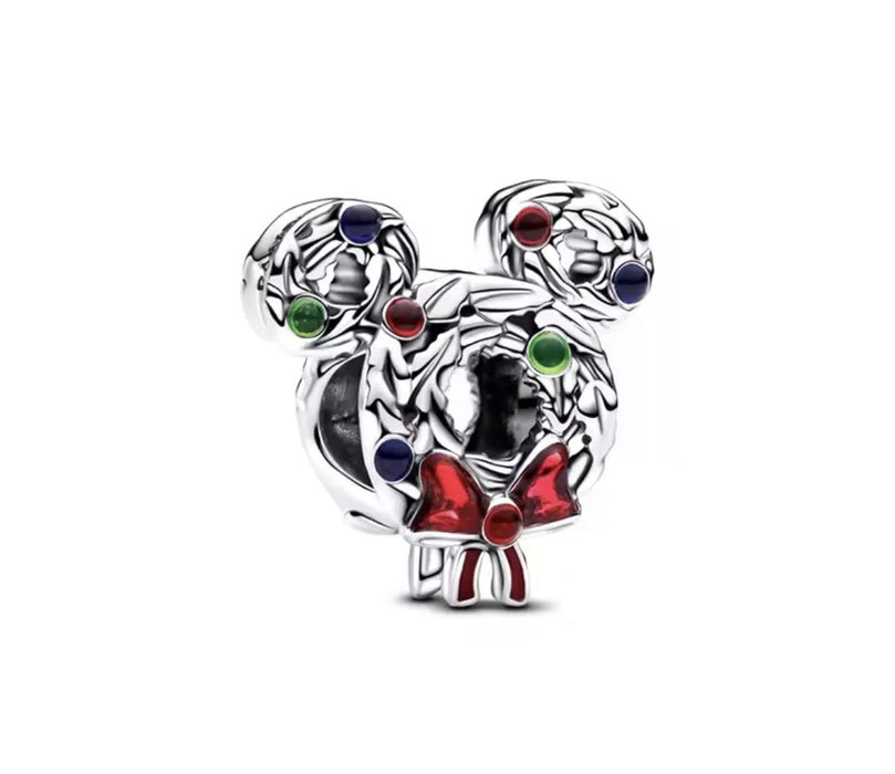 Pandora Disney Mickey Mouse Christmas Wreath Charm Sterling Silver