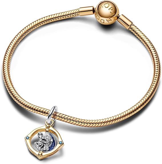 Pandora Disney Mickey Mouse & Minnie Mouse Two-tone Spinning Moon Dangle Charm 14k Gold Plating