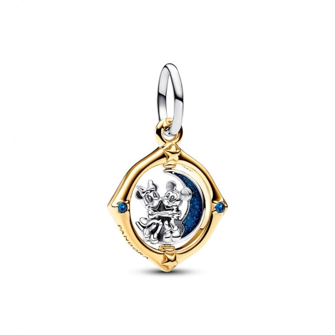 Pandora Disney Mickey Mouse & Minnie Mouse Two-tone Spinning Moon Dangle Charm 14k Gold Plating