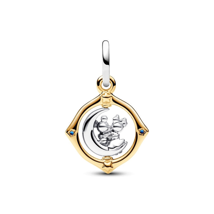 Pandora Disney Mickey Mouse & Minnie Mouse Two-tone Spinning Moon Dangle Charm 14k Gold Plating