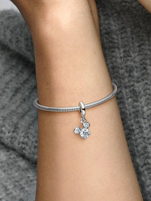 Pandora Disney Mickey Mouse Sparkling Head Silhouette Dangle Charm Sterling Silver