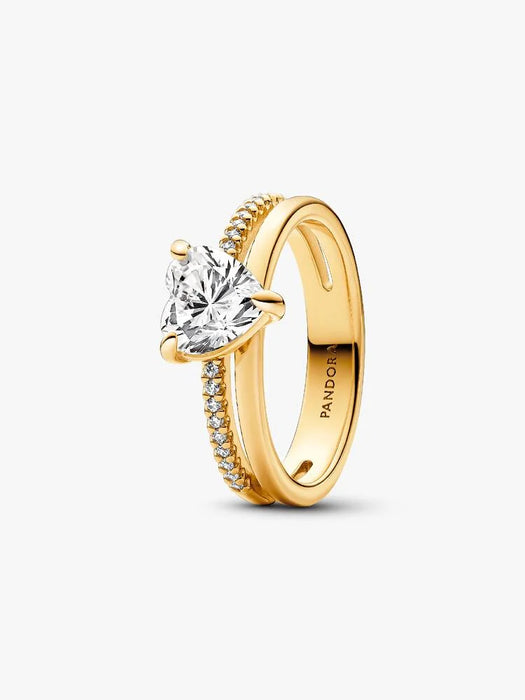 Pandora Double Band Heart Ring 14k Gold Plating