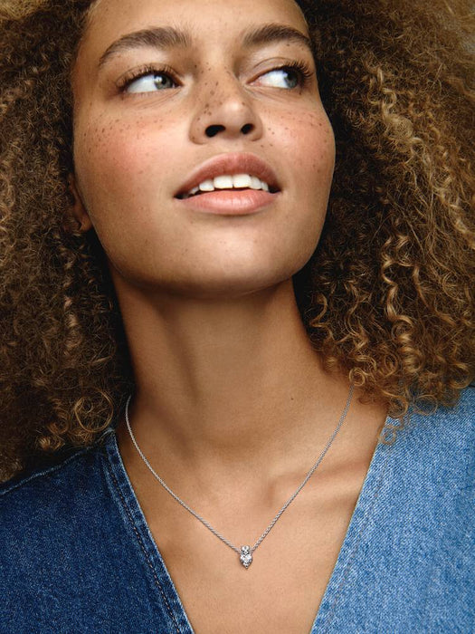 Pandora Double Heart Pendant Sparkling Collier Necklace Sterling Silver