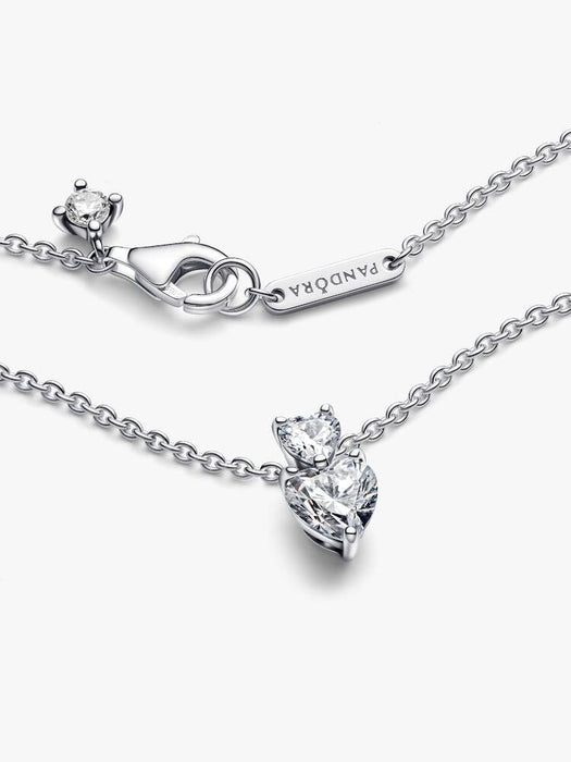 Pandora Double Heart Pendant Sparkling Collier Necklace Sterling Silver