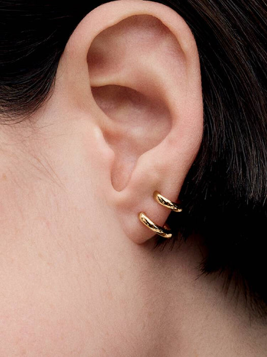 Pandora Double Huggie Hoop Earrings 14k Gold Plating