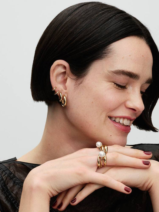 Pandora Double Huggie Hoop Earrings 14k Gold Plating