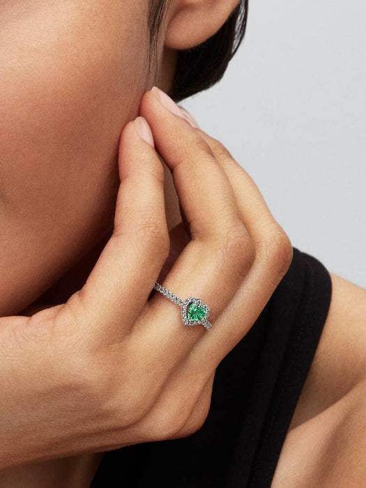Pandora Elevated Mint Green Heart Ring Sterling Silver