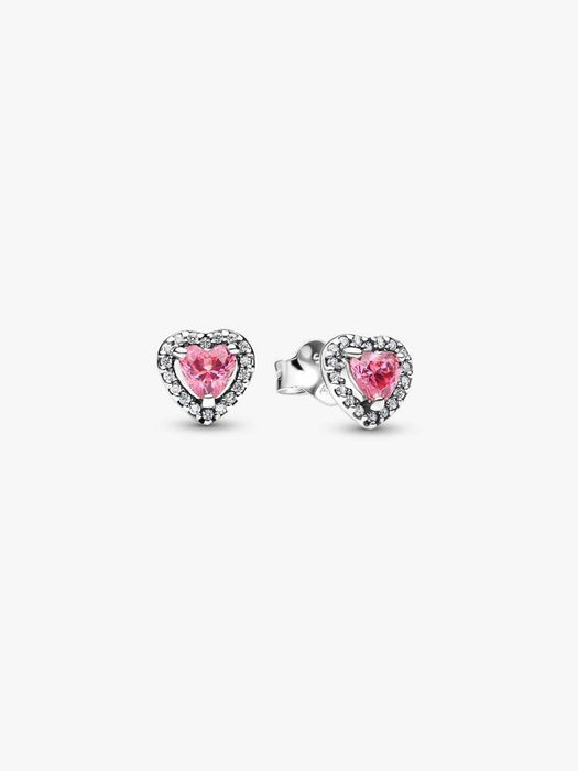 Pandora Elevated Pink Heart Stud Earrings Sterling Silver