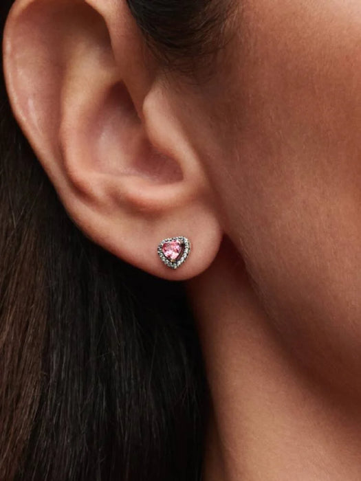 Pandora Elevated Pink Heart Stud Earrings Sterling Silver