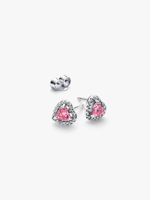Pandora Elevated Pink Heart Stud Earrings Sterling Silver