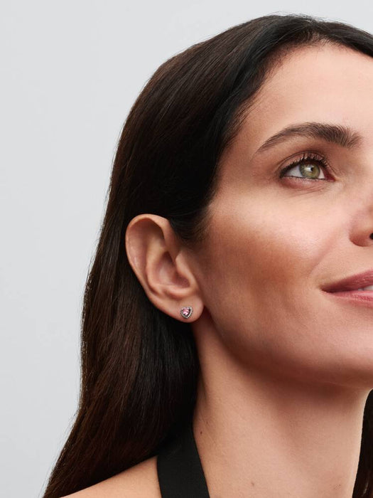 Pandora Elevated Pink Heart Stud Earrings Sterling Silver