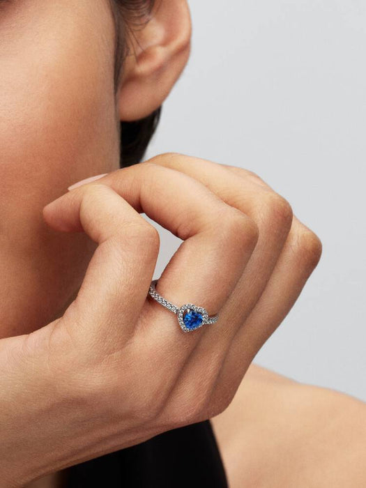 Pandora Elevated Princess Blue Heart Ring Sterling Silver