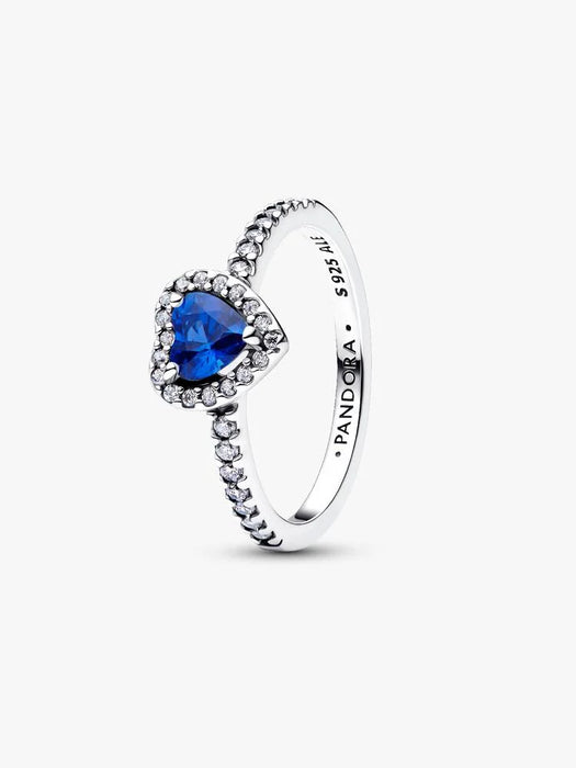 Pandora Elevated Princess Blue Heart Ring Sterling Silver