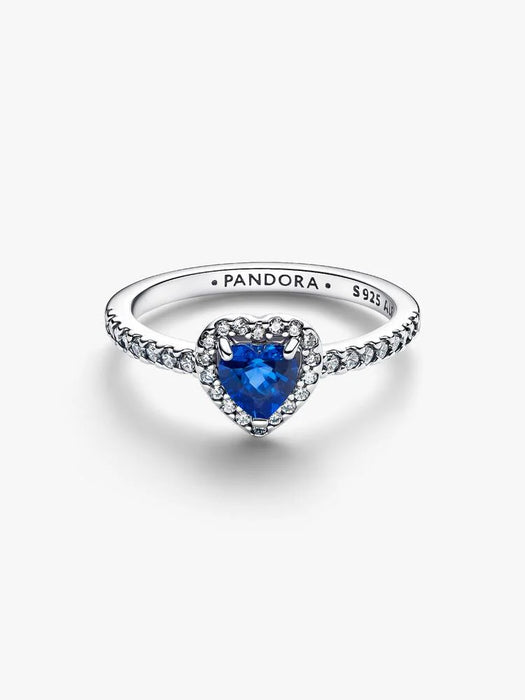 Pandora Elevated Princess Blue Heart Ring Sterling Silver