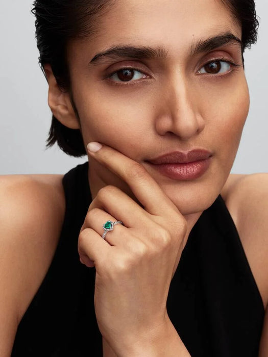 Pandora Elevated Royal Green Heart Ring Sterling Silver