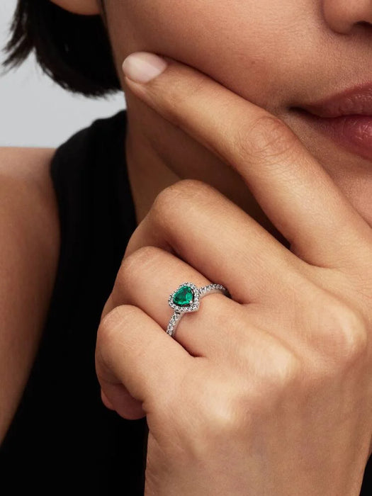 Pandora Elevated Royal Green Heart Ring Sterling Silver