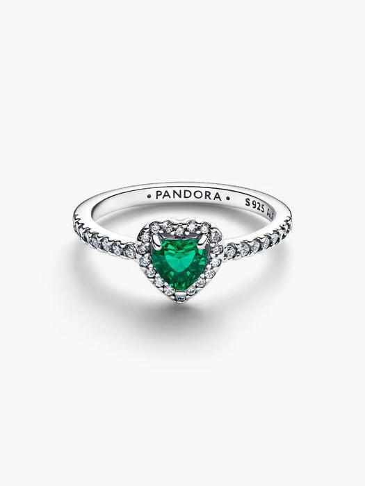 Pandora Elevated Royal Green Heart Ring Sterling Silver