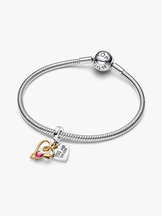 Pandora Engravable Heart & Arrow Double Dangle Charm 14k Gold Plating And Sterling Silver