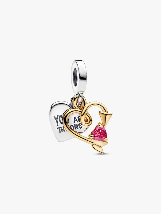 Pandora Engravable Heart & Arrow Double Dangle Charm 14k Gold Plating And Sterling Silver