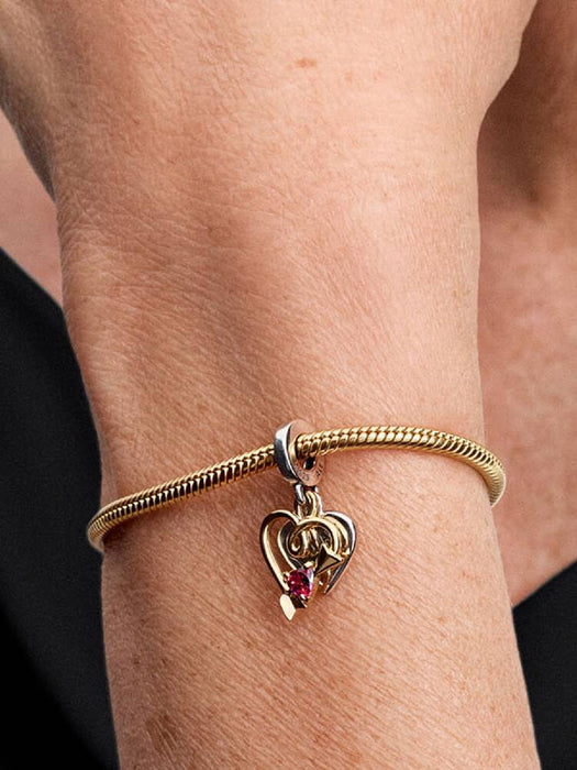 Pandora Engravable Heart & Arrow Double Dangle Charm 14k Gold Plating And Sterling Silver