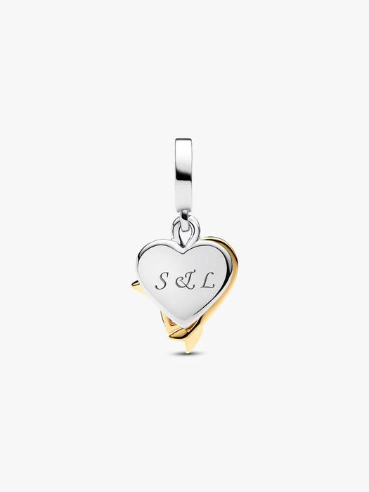 Pandora Engravable Heart & Arrow Double Dangle Charm 14k Gold Plating And Sterling Silver