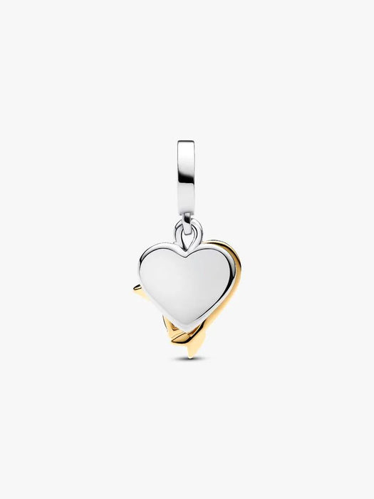 Pandora Engravable Heart & Arrow Double Dangle Charm 14k Gold Plating And Sterling Silver