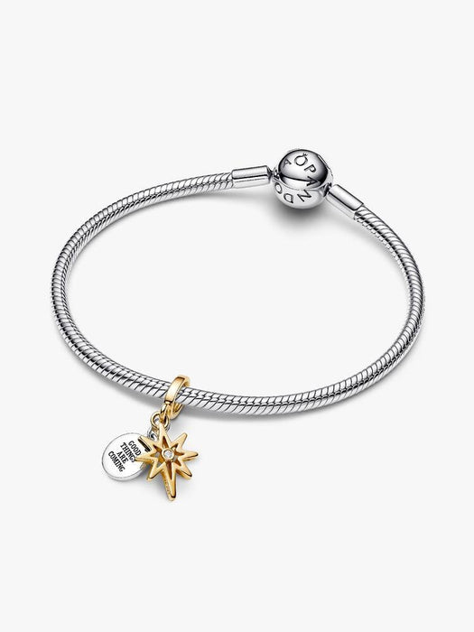 Pandora Engravable North Star Lab-grown Diamond Dangle Charm 14k Gold Plating And Sterling Silver