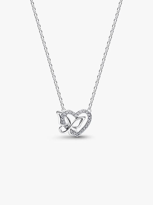Pandora Entwined Heart & Butterfly Pendant Necklace Sterling Silver