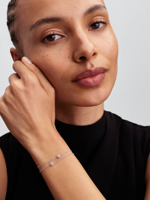Pandora Era Bezel Sterling Silver Pink Lab-grown Diamond Chain Bracelet Silver