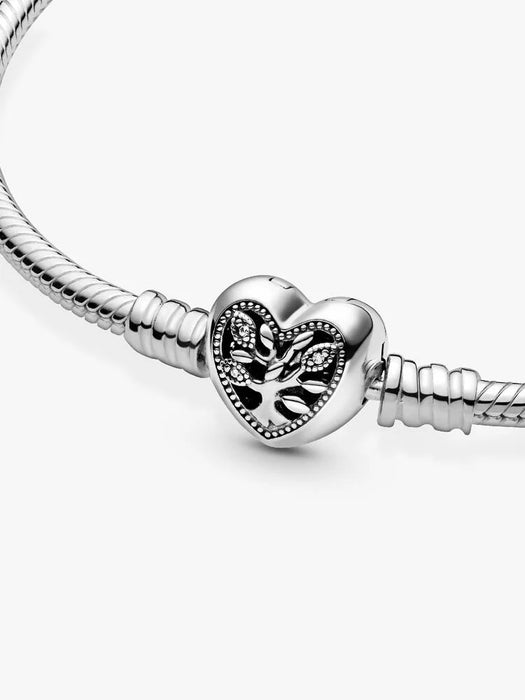 Pandora Family Tree Heart Clasp Snake Chain Bracelet Sterling Silver