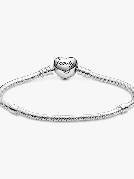 Pandora Family Tree Heart Clasp Snake Chain Bracelet Sterling Silver