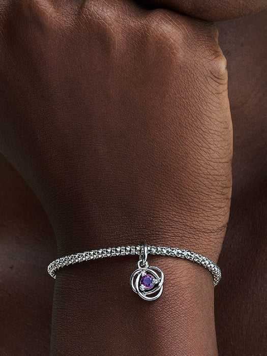 Pandora February Eternity Circle Dangle Charm Sterling Silver