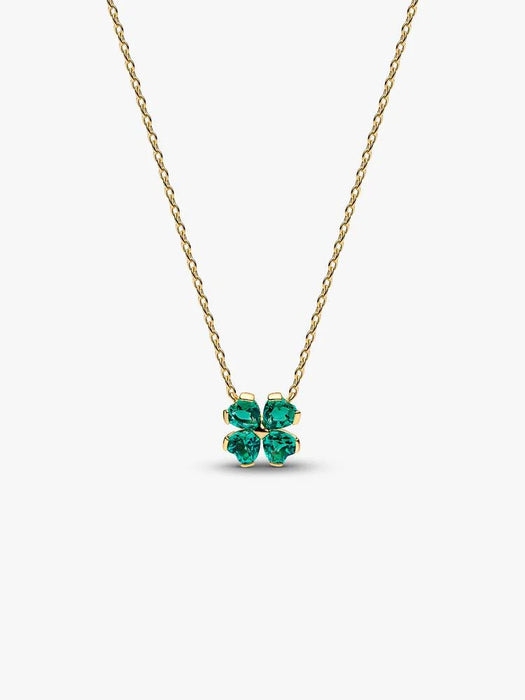 Pandora Green Lucky Clover Pendant Necklace 14k Gold Plating