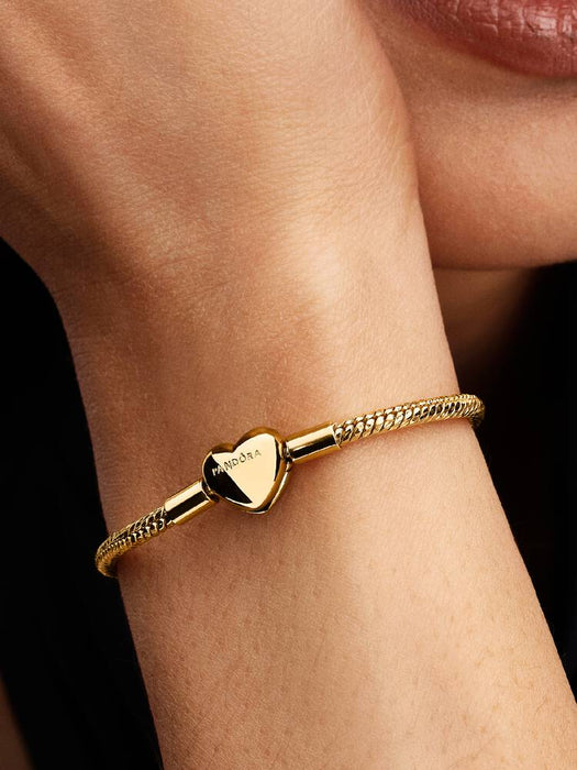 Pandora Heart Clasp Faceted Snake Chain Bracelet 14k Gold Plating