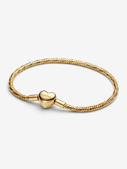 Pandora Heart Clasp Faceted Snake Chain Bracelet 14k Gold Plating