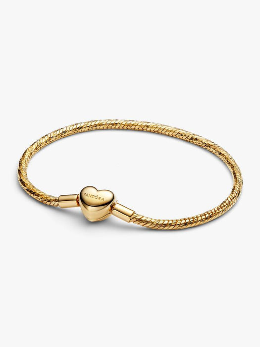 Pandora Heart Clasp Faceted Snake Chain Bracelet 14k Gold Plating