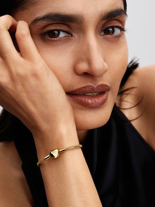 Pandora Heart Clasp Faceted Snake Chain Bracelet 14k Gold Plating