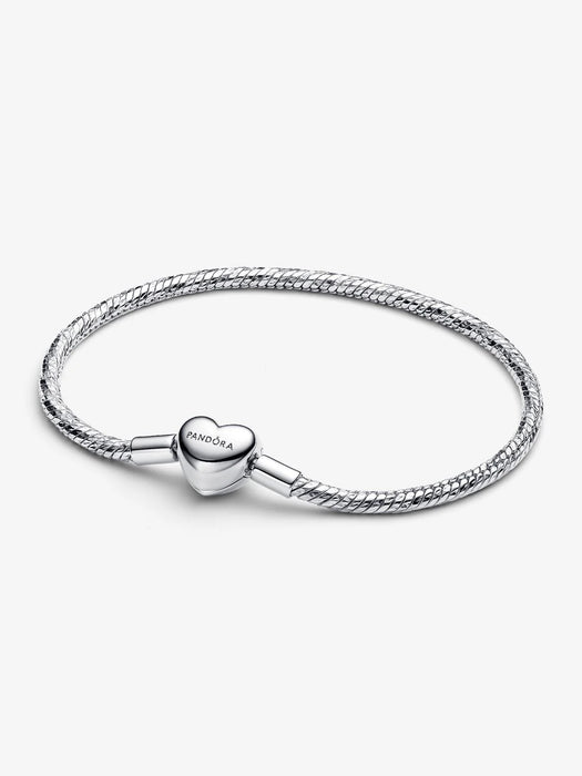 Pandora Heart Clasp Faceted Snake Chain Bracelet Sterling Silver