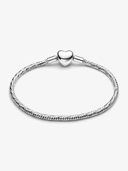 Pandora Heart Clasp Faceted Snake Chain Bracelet Sterling Silver