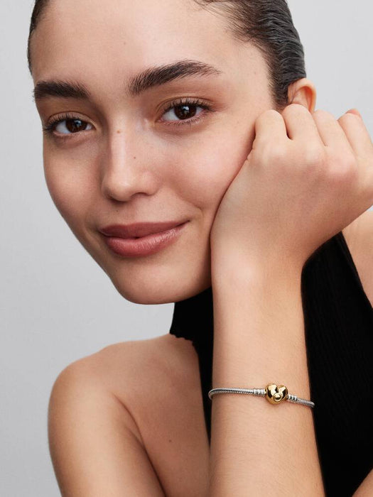 Pandora Heart Clasp Snake Chain Bracelet Sterling Silver And 14K Gold Plating