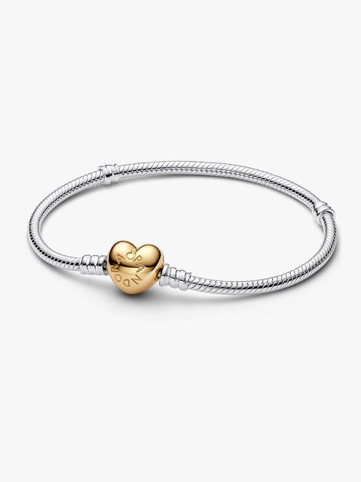 Pandora Heart Clasp Snake Chain Bracelet Sterling Silver And 14K Gold Plating