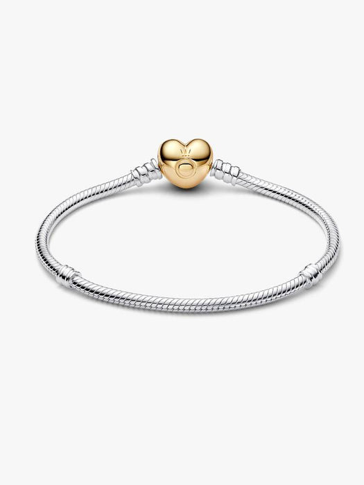 Pandora Heart Clasp Snake Chain Bracelet Sterling Silver And 14K Gold Plating