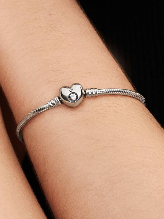 Pandora Heart Clasp Snake Chain Bracelet Sterling Silver