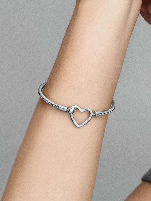 Pandora Heart Closure Snake Chain Bracelet Sterling Silver