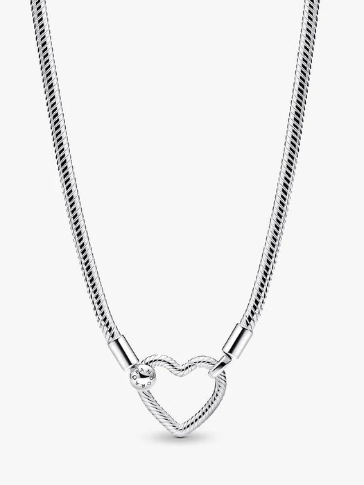 Pandora Heart Closure Snake Chain Necklace Sterling Silver