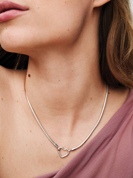 Pandora Heart Closure Snake Chain Necklace Sterling Silver
