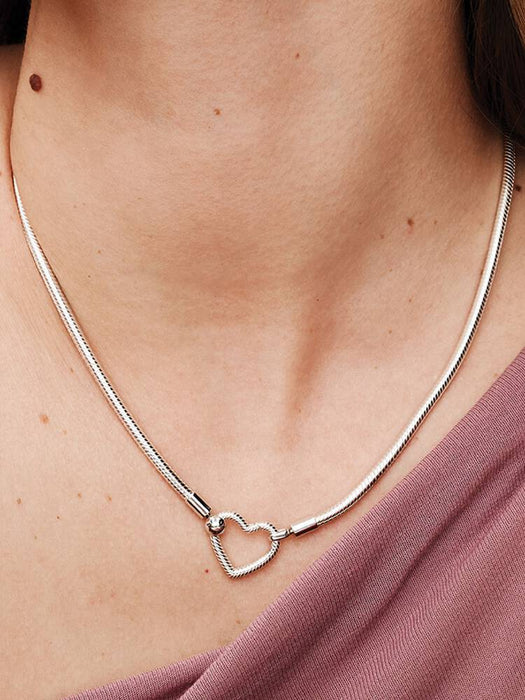 Pandora Heart Closure Snake Chain Necklace Sterling Silver