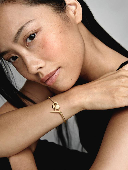 Pandora Heart T-Bar Snake Chain Bracelet 14k Gold Plating