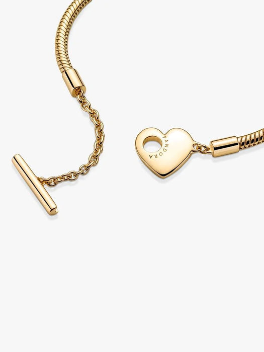 Pandora Heart T-Bar Snake Chain Bracelet 14k Gold Plating