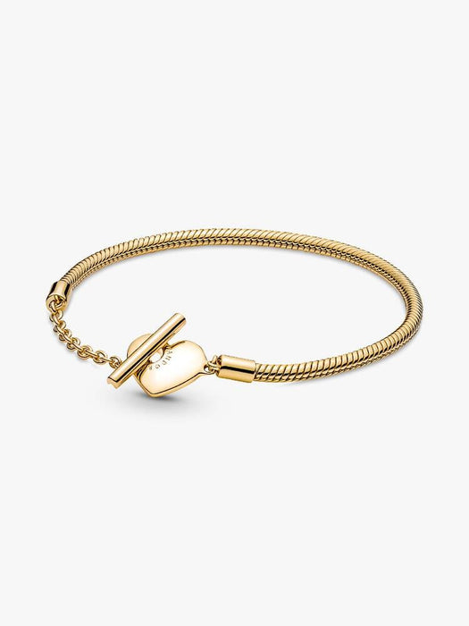 Pandora Heart T-Bar Snake Chain Bracelet 14k Gold Plating